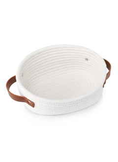 Generic Small Woven Basket Mini Cotton Rope Storage Basket Tiny White Basket Oval Decorative Toy Dog Cat Basket for Nursery Kids Room Gift  - Image 1