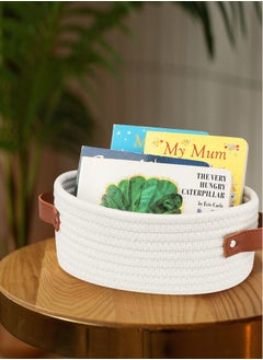 Generic Small Woven Basket Mini Cotton Rope Storage Basket Tiny White Basket Oval Decorative Toy Dog Cat Basket for Nursery Kids Room Gift  - Image 2