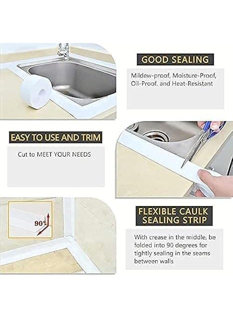 BITTZOOT BITTZOOT Oil Proof Caulk Tape Strip PVC Self Adhesive Caulking Sealing Tape for Kitchen Sink Platform Toilet Bathroom Shower and Bathtub 32m38cm  - Image 4