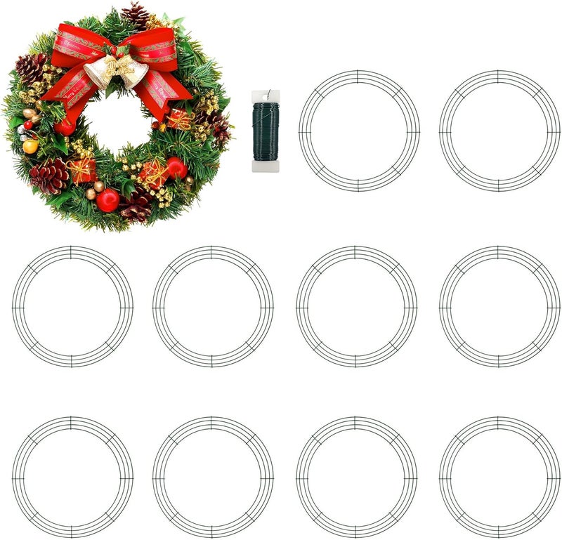MTB Garden 16 Inch Christmas Green Wire Wreath Frame,10 Pack Metal Front Door Wreath Round Form Iron Ring for Christmas, New Year Decors, Crafts, DIY, Holidays, Events - Image 1