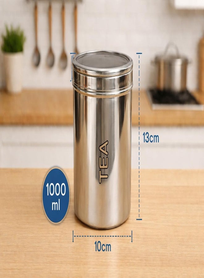 VISAXMI Stainless Steel Tea Sugar Container Set of 2 | Steel Storage Jars with See Through Lid | Kitchen Canister | Daily Use Kitchen Storage Jars | Steel Dabba 1000ml - Image 3