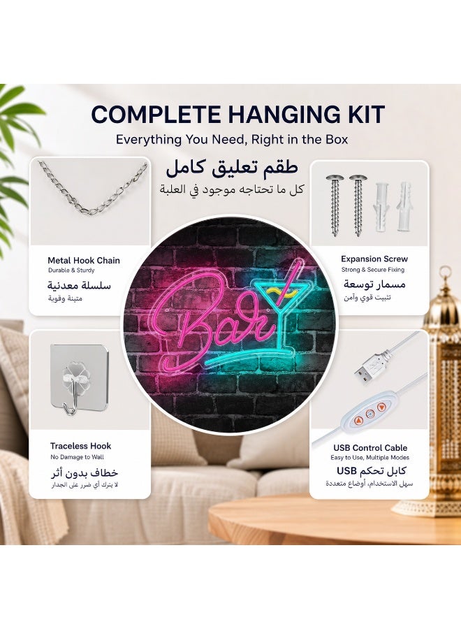 لوحة نيون بار LED تعمل بمنفذ USB - ديكور رومانسي للبار المنزلي وغرفة الألعاب والحفلات، إضاءة موفرة للطاقة وهدية مثالية للرجال. - Image 2