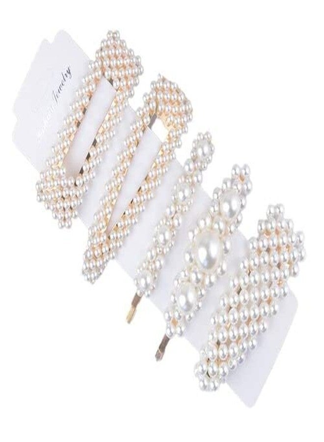 HRBS PEARL HAIR PINS FOR HAIR STYLING HAIR CLIPS PINS BARRETTE TIES HAIR FOR WOMEN GIRLS, ELEGANT HANDMADE FASHION HAIR ACCESSORIES PEARL HAIR CLIP/HAIRPINS FOR PARTY JEWELRY- 5 PCS - Image 1