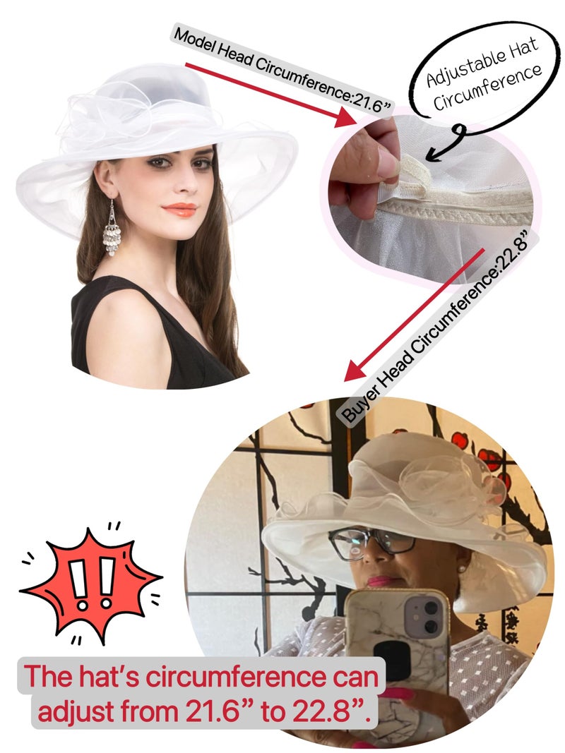 SAFERIN Derby Hat for Women Organza Fascinator Tea Party Wedding Church Dress Hats (US, Alpha, Medium, TZ-Light Blue Flower) - Image 2