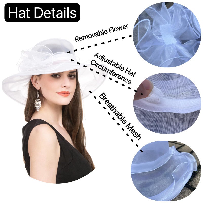SAFERIN Derby Hat for Women Organza Fascinator Tea Party Wedding Church Dress Hats (US, Alpha, Medium, TZ-Light Blue Flower) - Image 5