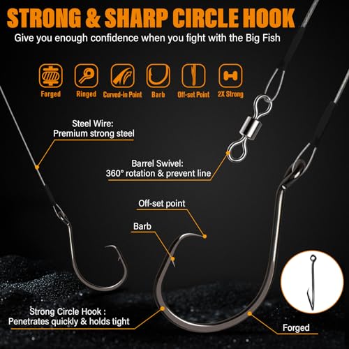 Dovesun 30PCS Circle Hooks Fishing Pre-Rigged Catfish Rig for Saltwater Freshwater Catfish Hooks with Wire Leader Five Sizes 2/0 4/0 6/0 8/0 10/0 - Image 3