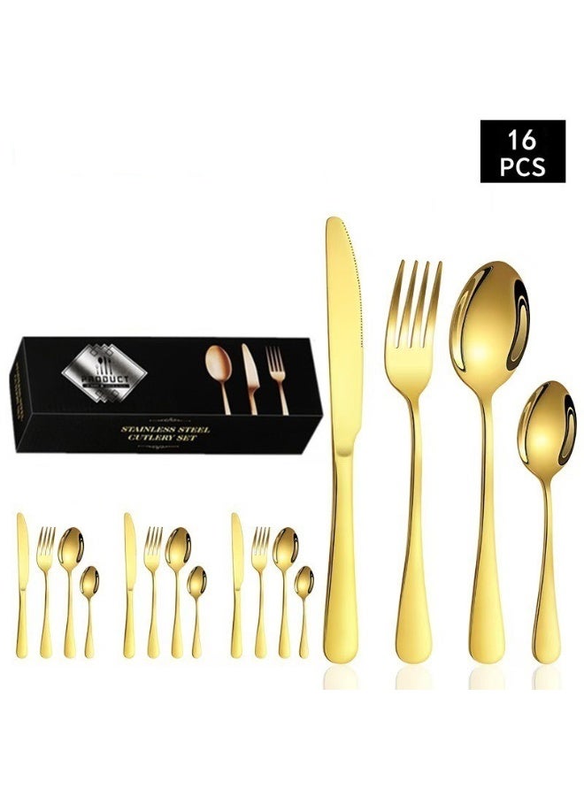 Sunspire 16 Piece Stainless Steel Cutlery Set, Gold Kitchen Utensils Set, Home Kitchen Restaurant Hotel Party Picnic Cutlery Set Gold - Image 1