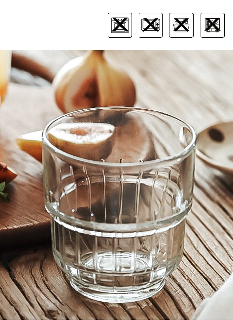 general Glass Set, Set Of Six, American Iced Coffee Cup, Clear Cold Brew Striped Glass, Can Be Used For Drinking Water, Coffee, Tea, Juice, Milk, 245ML  - Image 3
