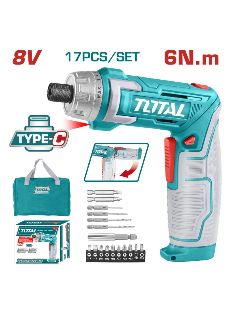 TOTAL Cordless Screwdriver 8V With Accessories TSDLI0802 - Image 2
