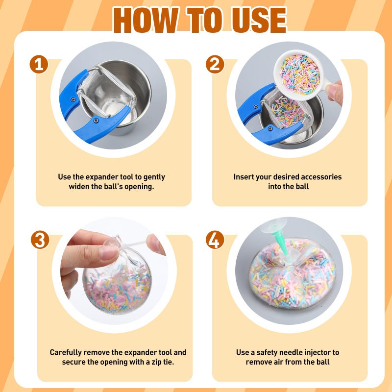Simgoing 12 Pcs DIY Stress Ball Making Kit, Blank Stress Pressure Ball Skin Kit with Vacuum Evacuating Device & Expander Tool Make Your Own Fidget Pressure Balls for Adults(Clear) - Image 4