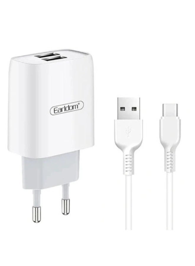 Earldom Fast Charge USB-C 2.4A Dual Charger 1M Compatible With All Devices