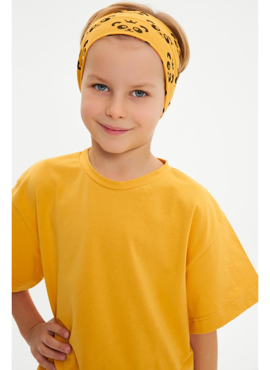 Babygiz Mustard Patterned - Mustard Boy's Cotton Combed Cotton Oversize Mustard T-Shirt Bandana 2-Piece Set  - Image 1