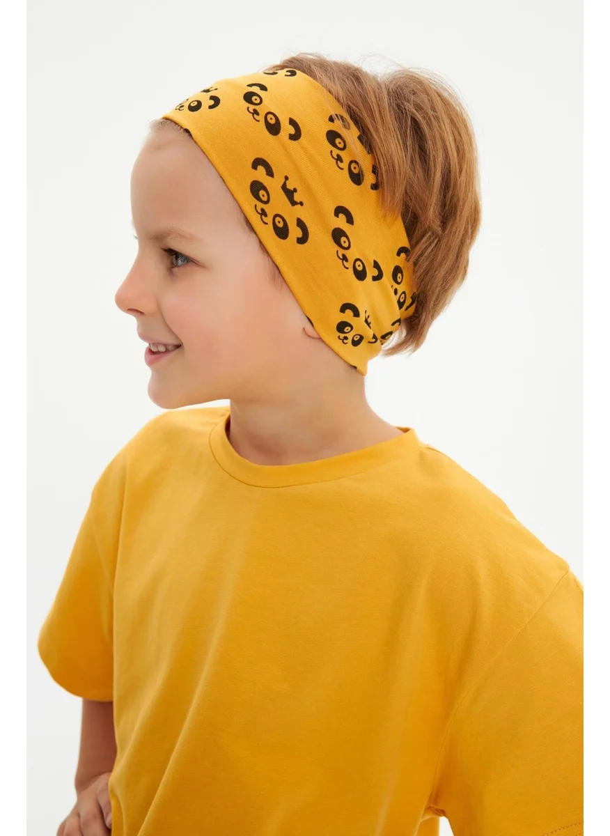 Babygiz Mustard Patterned - Mustard Boy's Cotton Combed Cotton Oversize Mustard T-Shirt Bandana 2-Piece Set