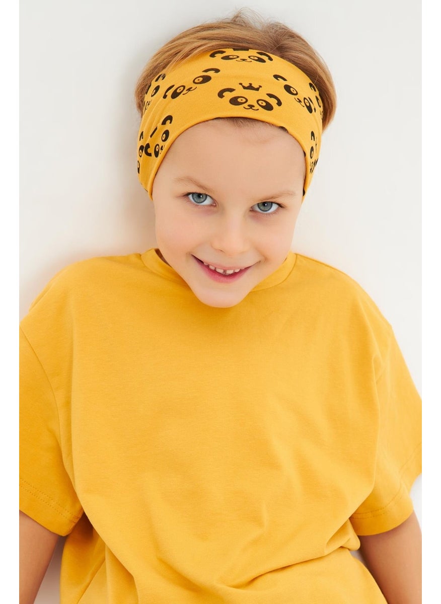 Babygiz Mustard Patterned - Mustard Boy's Cotton Combed Cotton Oversize Mustard T-Shirt Bandana 2-Piece Set  - Image 3