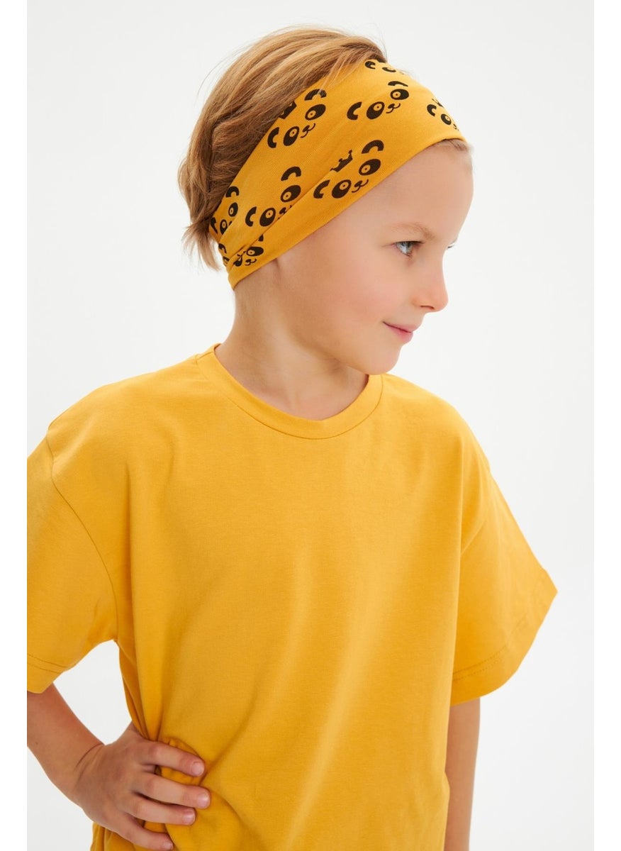 Babygiz Mustard Patterned - Mustard Boy's Cotton Combed Cotton Oversize Mustard T-Shirt Bandana 2-Piece Set  - Image 4