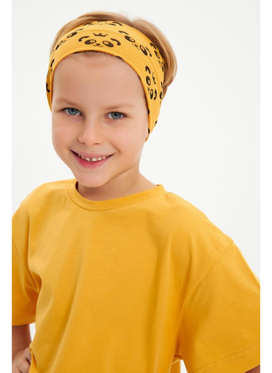 Babygiz Mustard Patterned - Mustard Boy's Cotton Combed Cotton Oversize Mustard T-Shirt Bandana 2-Piece Set  - Image 5