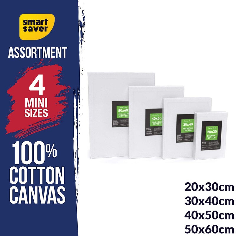 Smart Saver Stretched White Blank Canvas, Bulk Pack of 4, Primed, 100% Cotton for Painting, Acrylic Pouring, Oil Paint & Wet Art Media, Canvases for Professional Artist, Hobby Painters & Beginner - Image 1