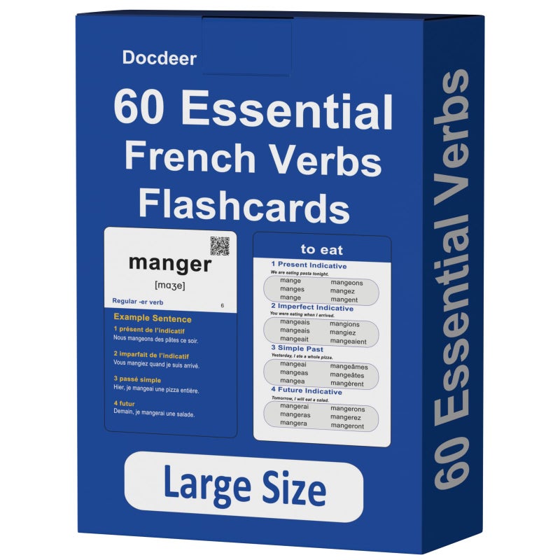Docdeer French Verbs 60 French Essential Verbs Flash Cards Conjugated Through 4 Tenses Flashcards - Image 3