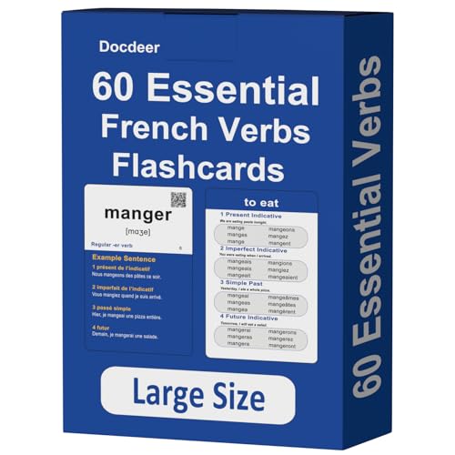 Docdeer French Verbs 60 French Essential Verbs Flash Cards Conjugated Through 4 Tenses Flashcards - Image 1