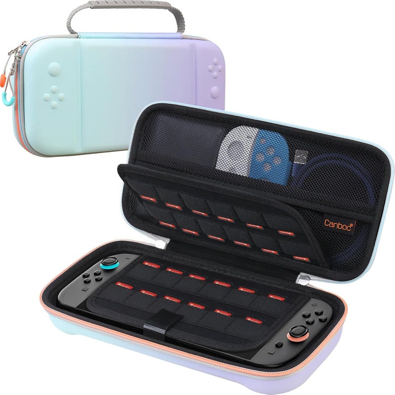 Canboc Carrying Case Compatible with Nintendo Switch 2 (2025), Hard Shell Switch 2 Console Bag with 24 Game Card Slots, Mesh Pocket fit Accessories, Purple Gradient Blue (Case Only) - Image 1