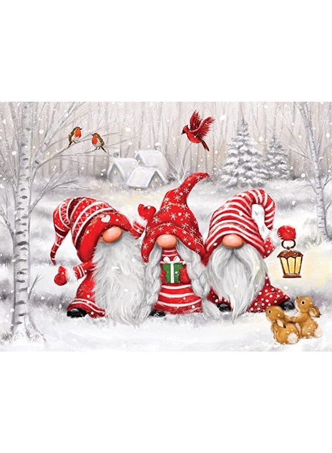 Bits and Pieces - 500 Piece Jigsaw Puzzle for Adults - 'Three Gnomes' Large Piece Christmas Winter Jigsaw by Artist Makiko - 18" x 24" - Image 1