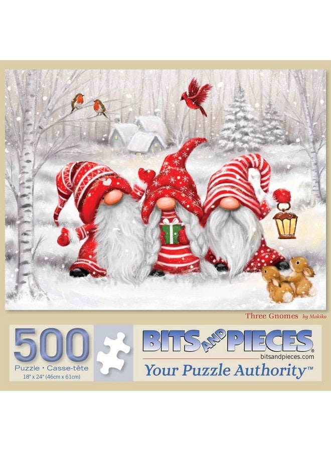 Bits and Pieces - 500 Piece Jigsaw Puzzle for Adults - 'Three Gnomes' Large Piece Christmas Winter Jigsaw by Artist Makiko - 18" x 24" - Image 2