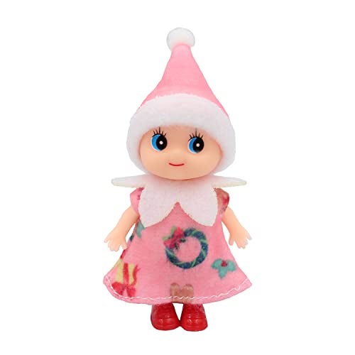 WULEEUPER Tiny Baby Elf Dolls Christmas Miniature Elf Decoration Newborn Gift Baby Grow Girl and Boy Dolls Pink Dress - Image 1