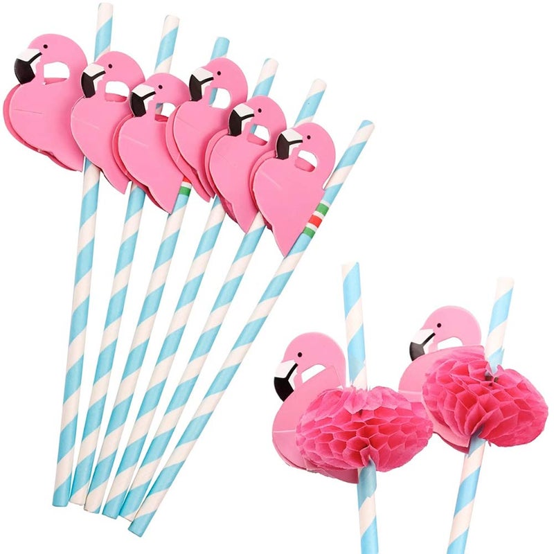 HANSGO Flamingo Paper Straw Decorations  50 PCS Disposable Cocktail Drinking Straws Decorative for Party Table D?cor Luau Party - Image 1