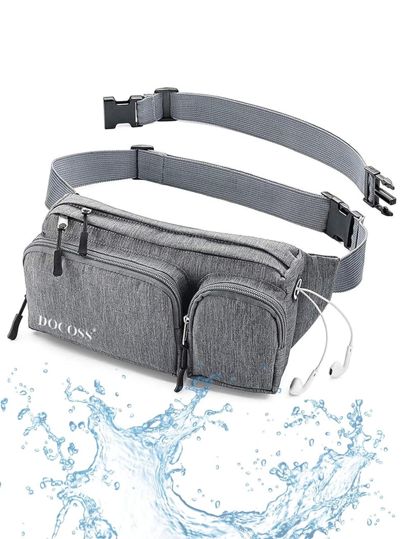 DOCOSS -Fanny Pack for Men,Women,Waterproof Waist Bag,1 RFID Safe Pocket,Premium Stitching & Zippers Travel Side Bag for Men,Women -Belt Bag with Extra Extendable Belt for Travelling (Grey) - Image 1