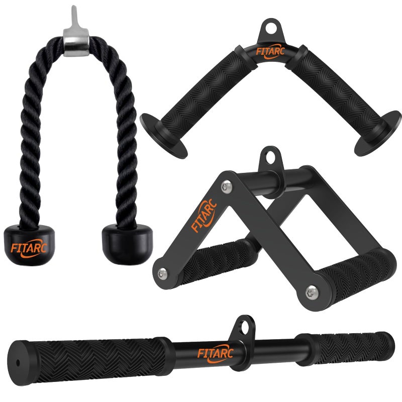 Fitarc Cable Machine Attachment Set for Gym & Home Workouts, LAT Pulldown Attachments with Non-Slip Grips, Black - Image 1