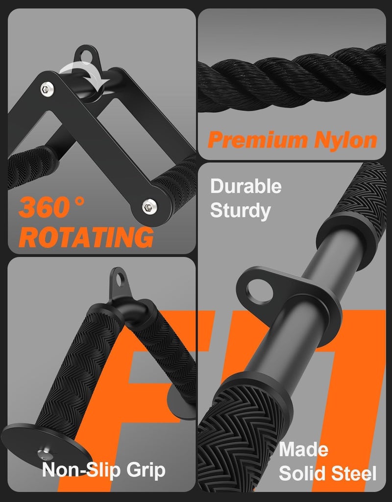 Fitarc Cable Machine Attachment Set for Gym & Home Workouts, LAT Pulldown Attachments with Non-Slip Grips, Black - Image 3