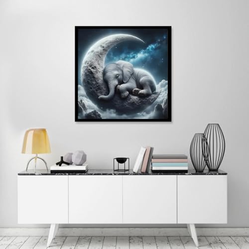 KTHOFCY 5D DIY Diamond Painting Kits for Adults, Moon and Elephant Full Drill Embroidery Cross Stitch Crystal Rhinestone Paintings Pictures Arts Wall Decor Painting Dots Kits 11.8X11.8 inch - Image 2