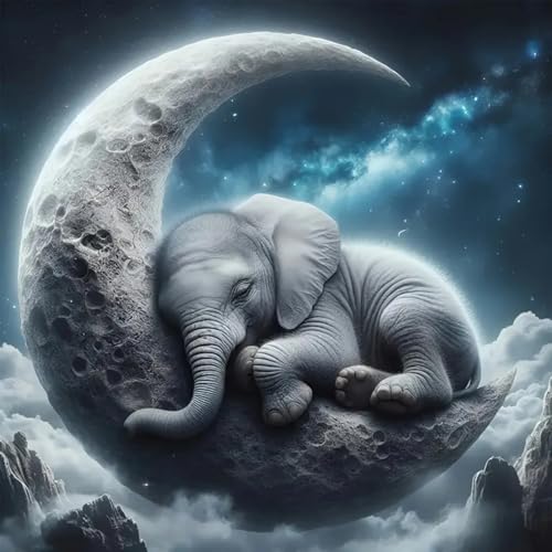 KTHOFCY 5D DIY Diamond Painting Kits for Adults, Moon and Elephant Full Drill Embroidery Cross Stitch Crystal Rhinestone Paintings Pictures Arts Wall Decor Painting Dots Kits 11.8X11.8 inch - Image 1