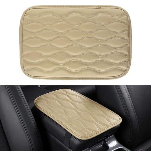 Amiss Car Center Console Cover Upgraded Leather Car Armrest Cushion Universal Waterproof Cushion Pad NonSlip Car Interior Accessories Fits Most Sedans SUVs Trucks Beige - Image 1