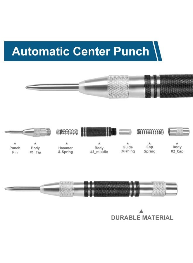 karmiero 2Pcs Heavy Duty Automatic Center Punch, 5'' Premium Steel Spring Loaded Center Hole Punch, Adjustable Spring Impact Center Marker Scriber Tool for Metel, Plastics, Wood, Glass by - Image 2