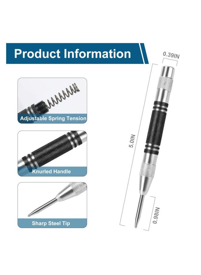 karmiero 2Pcs Heavy Duty Automatic Center Punch, 5'' Premium Steel Spring Loaded Center Hole Punch, Adjustable Spring Impact Center Marker Scriber Tool for Metel, Plastics, Wood, Glass by - Image 3