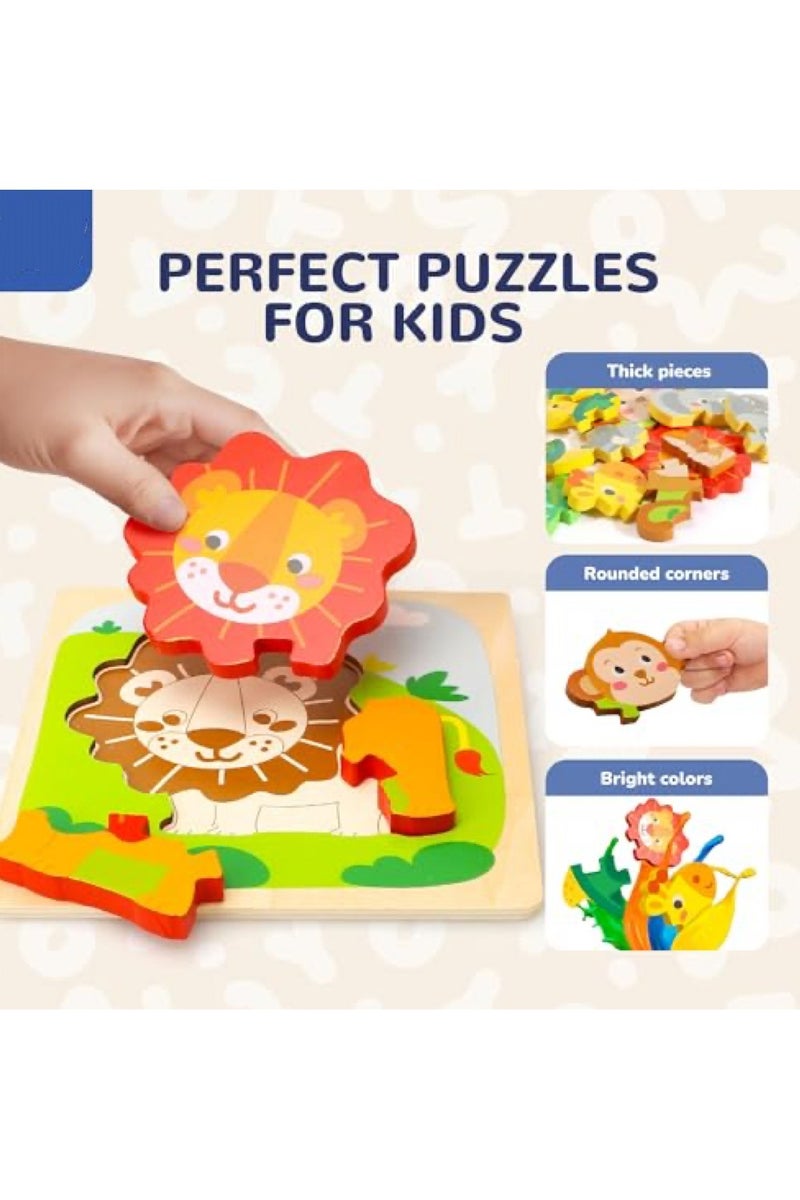 6 Pack 3D Animal Jigsaw Puzzles Set, Wooden Toddlers Puzzles Toys for Kids Ages 1-5, Preschool Learning Toys Boys Girls Gifts - Image 2