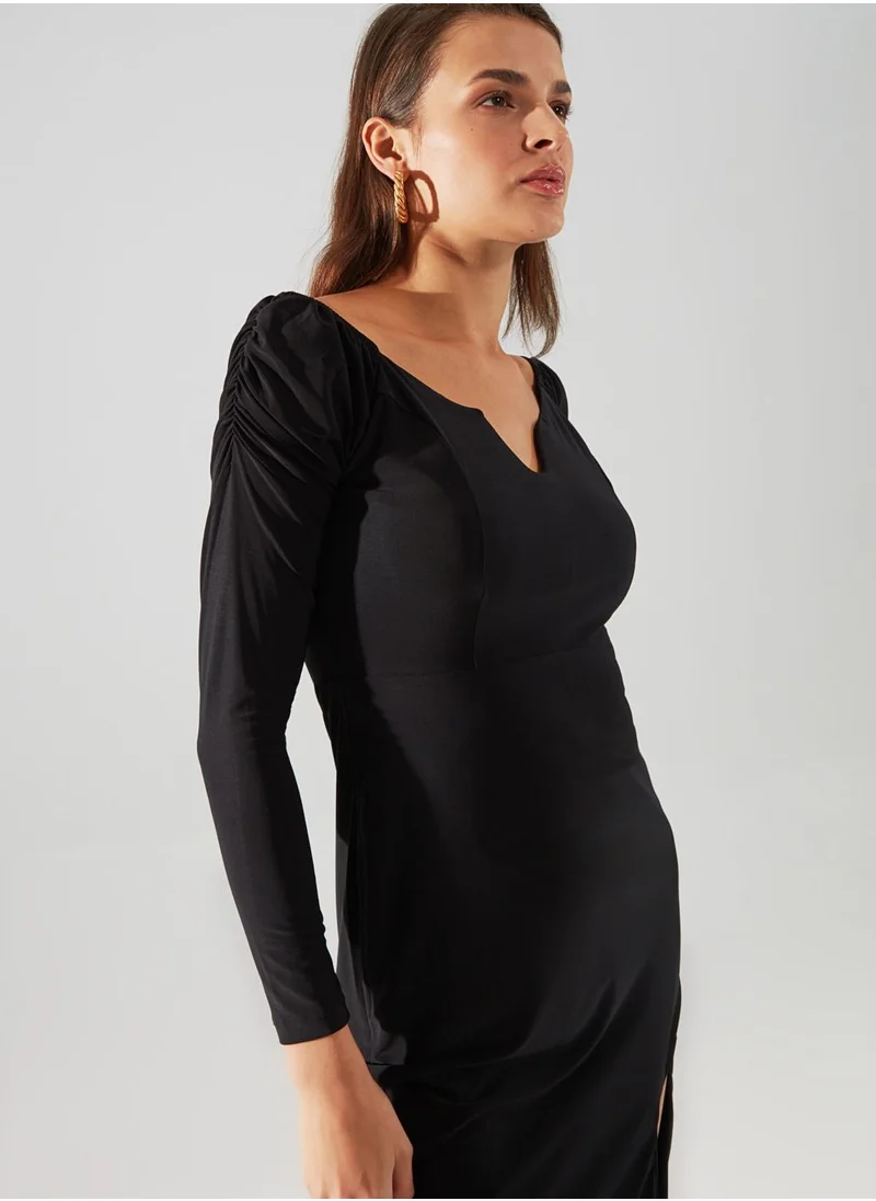 trendyol Front Slit Knitted Bodycon Dress