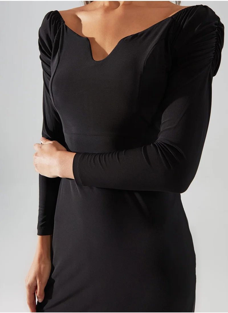 trendyol Front Slit Knitted Bodycon Dress