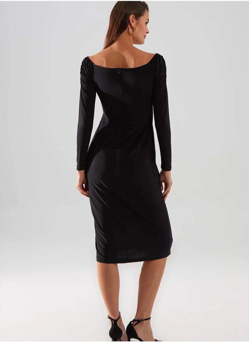 trendyol Front Slit Knitted Bodycon Dress