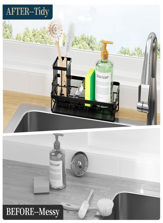 Consumest Sponge Holder for Kitchen Sink - Sink Caddy with Stainless Steel Self Drain Tray, Sink Organizer with High Brush Holder Countertop for Kitchen Sink Accessories, Black - Image 5