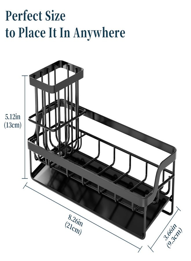 Consumest Sponge Holder for Kitchen Sink - Sink Caddy with Stainless Steel Self Drain Tray, Sink Organizer with High Brush Holder Countertop for Kitchen Sink Accessories, Black - Image 3