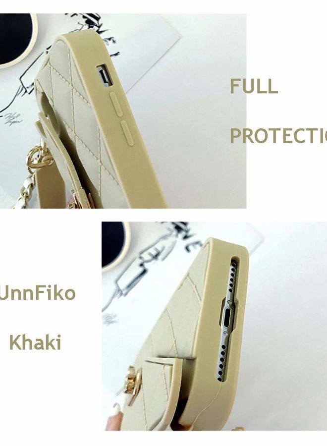 UnnFiko Wallet Case Compatible with iPhone 11, Cute Light Luxury Bag Design, Purse Flip Card Pouch Cover Soft Silicone Case with Handstrap Long Shoulder Strap (Khaki, iPhone 11) - Image 4