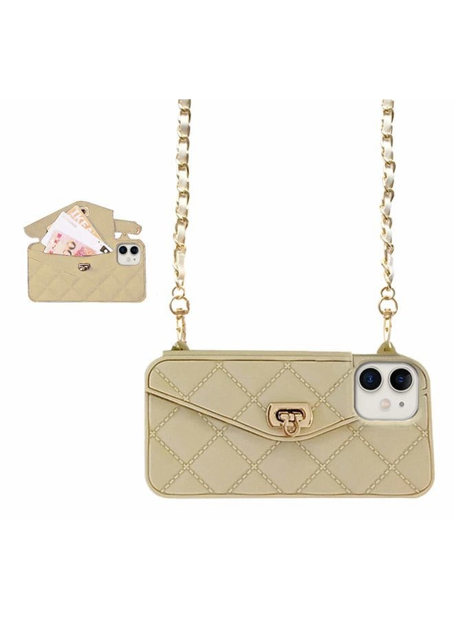 UnnFiko Wallet Case Compatible with iPhone 11, Cute Light Luxury Bag Design, Purse Flip Card Pouch Cover Soft Silicone Case with Handstrap Long Shoulder Strap (Khaki, iPhone 11) - Image 1