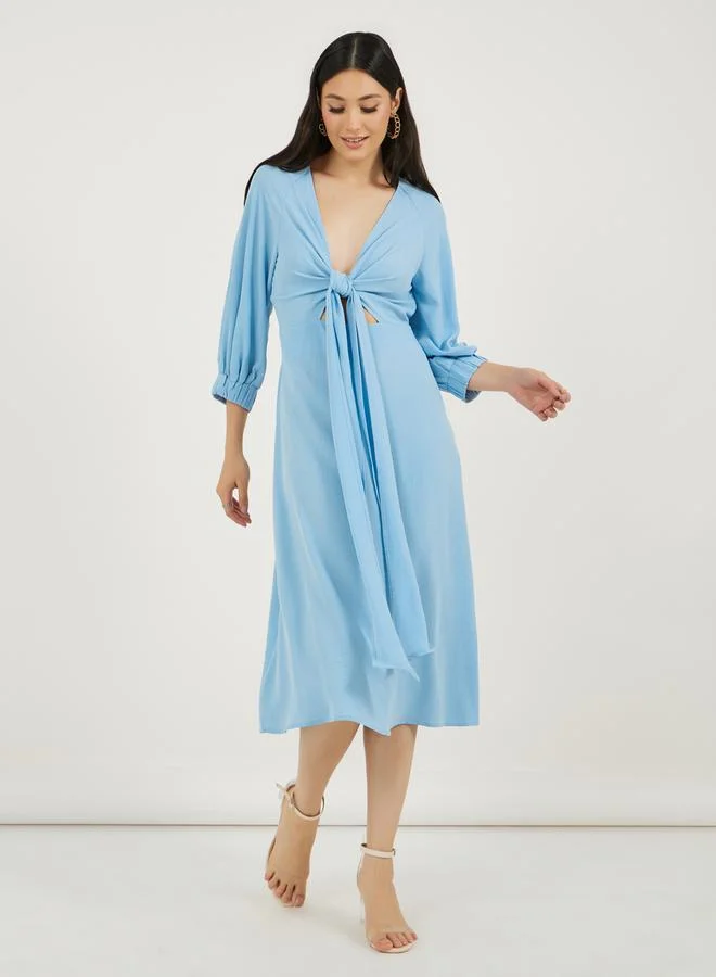 Styli Tie-Front Midi Dress