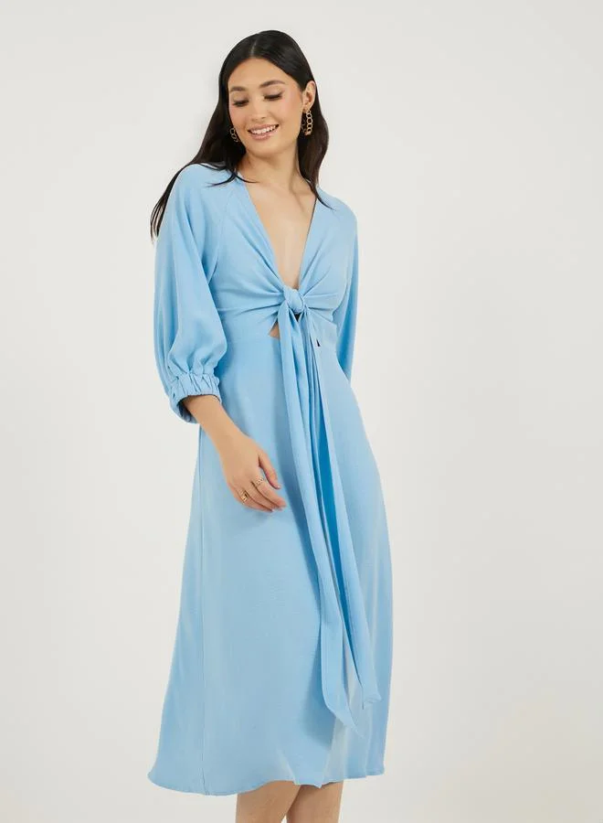 Styli Tie-Front Midi Dress