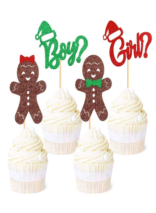 Ercadio 24 Pack Gingerbread Boy or Girl Cupcake Toppers Christmas Gingerbread Man Boy or Girl Cupcake Picks Xmas Holiday Theme Gender Reveal Baby Shower Party Decor Supplies - Image 1