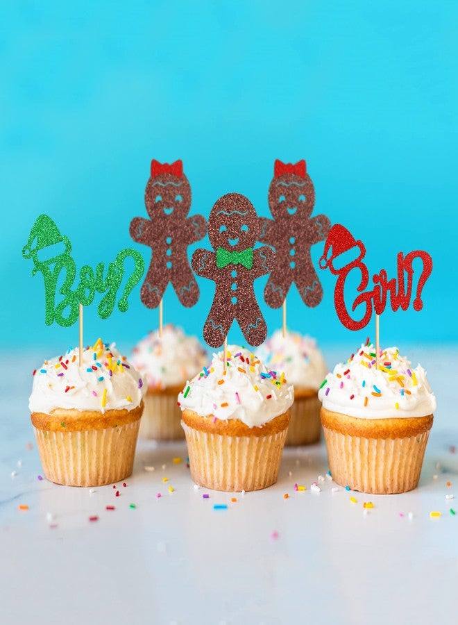 Ercadio 24 Pack Gingerbread Boy or Girl Cupcake Toppers Christmas Gingerbread Man Boy or Girl Cupcake Picks Xmas Holiday Theme Gender Reveal Baby Shower Party Decor Supplies - Image 5