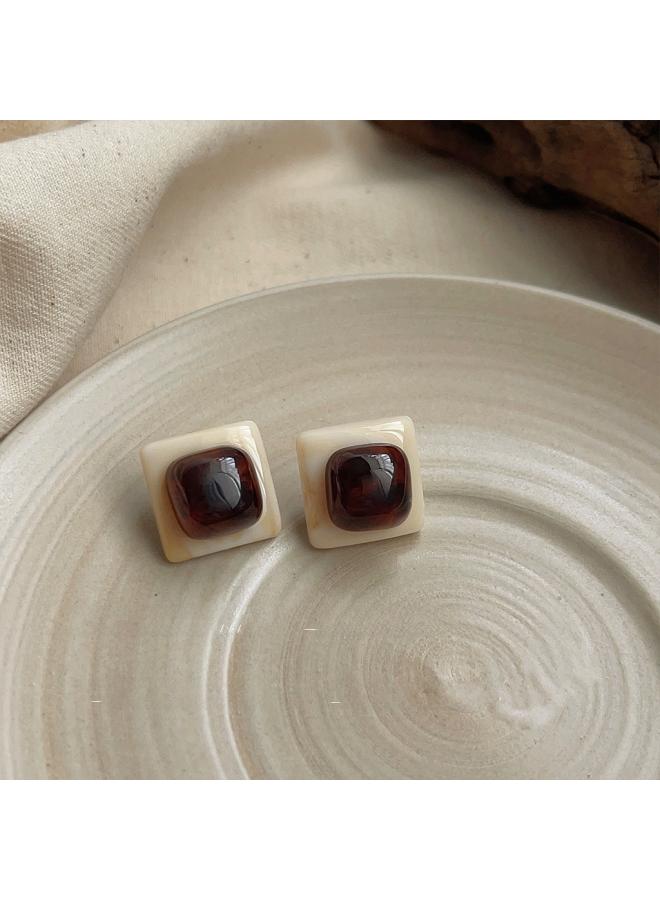 Retro Elegant Brown Earrings Female Geometric Blooming Acrylic Earrings Personality Fashion High Sense Earrings