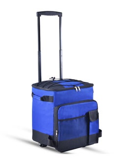 Gerenic Foldable Grocery Shopping Trolley, Cooler Food Bag, Portable Hand Boot Cart Trunk, Rolling Insulated Thermal, Wheels Roller for Outdoor BBQ Beach, Camping Picnics, 43L Capacity, Blue  - Image 1